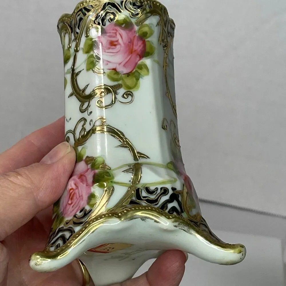 Antique Nippon hat pin holders. Hand painted gold gilding.